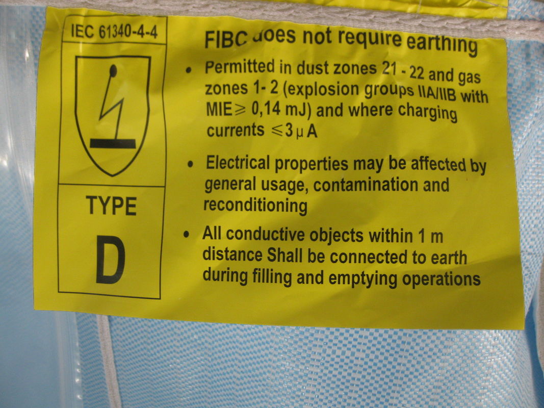 TYPE D Conductive Blue PP Jumbo Bags Anti - Sift Anti Static Bulk Bags For Chemical Powders