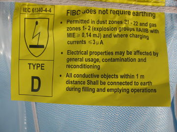 TYPE D Conductive Blue PP Jumbo Bags Anti - Sift Anti Static Bulk Bags For Chemical Powders